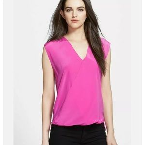 Bailey 44 Knight’s Tour V-Neck Drape Wrap Pink Silk Blouse XS